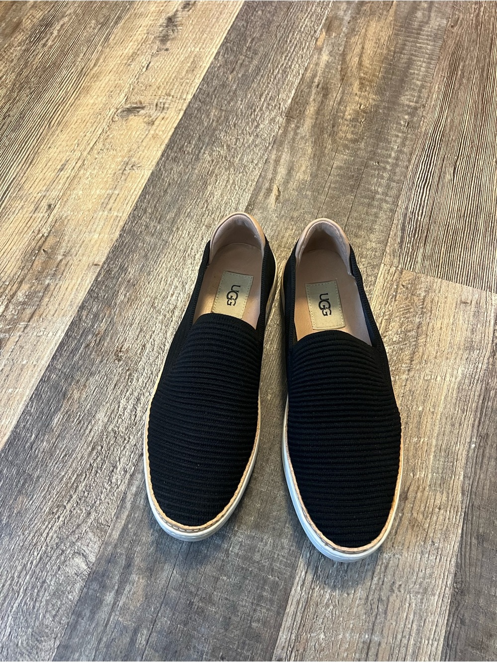 UGG Men’s Black Knit Slip-On Loafers with White Sole